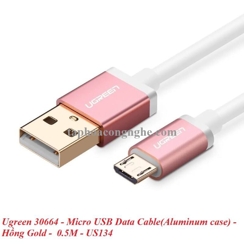Ugreen 30664 0.5M màu Hồng Cáp sạc truyền dữ liệu USB 2.0 sang MICRO USB đầu mạ vàng US134 30030664